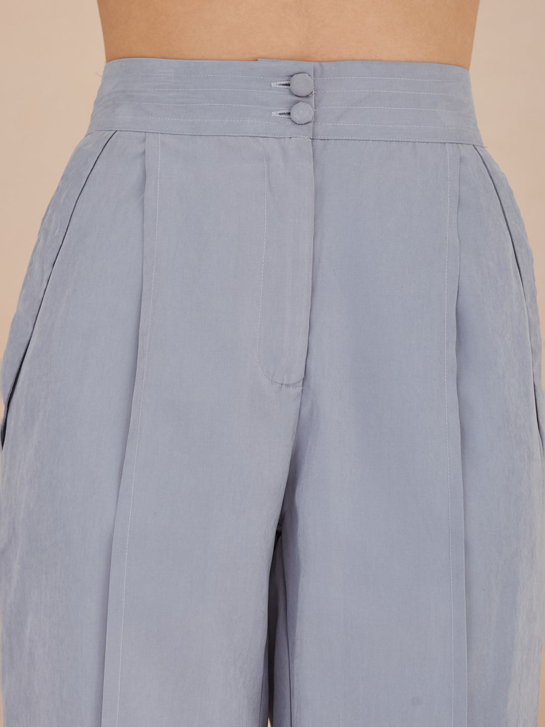 Latin Quarters Women Blue Solid High-Rise Wide Leg Trousers for Formal Occasion
