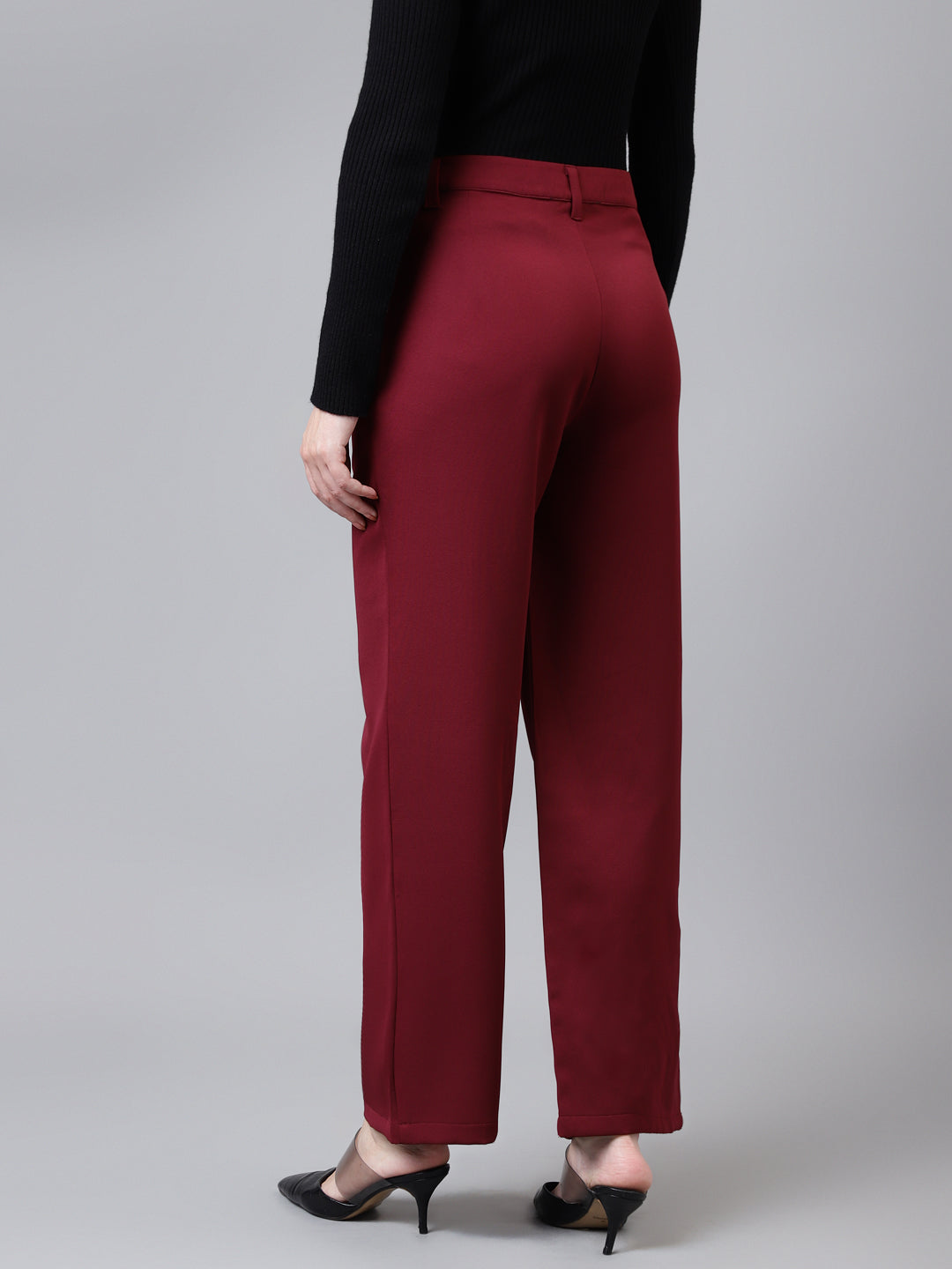 Maroon Solid Long Straight Pant