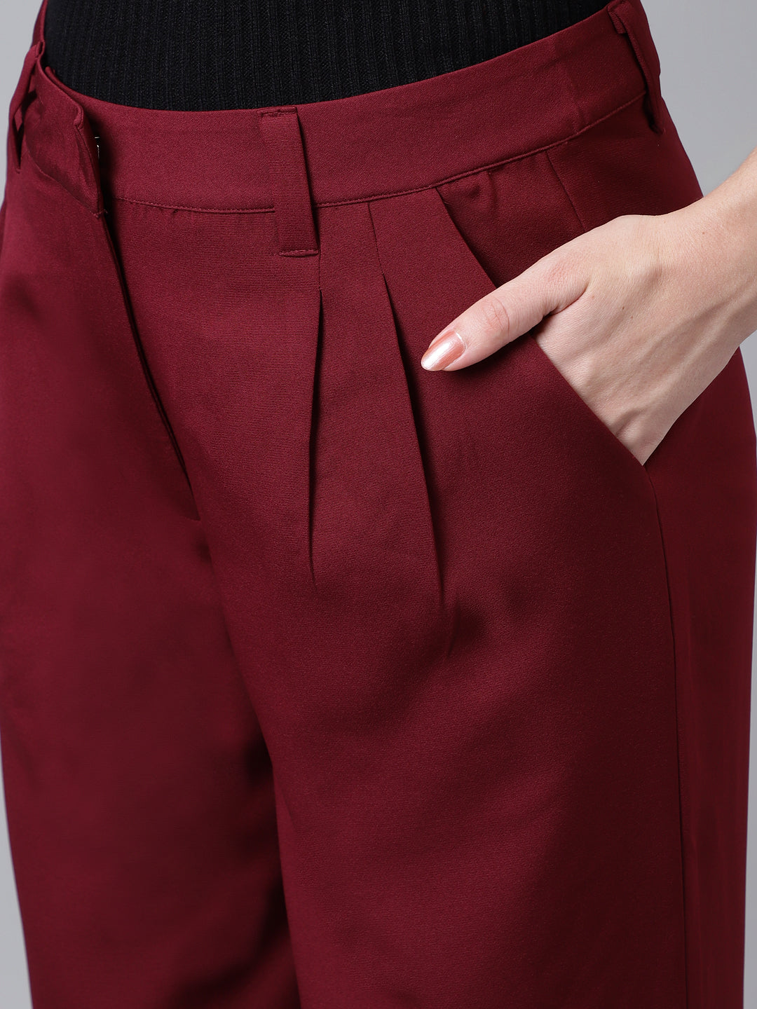 Maroon Solid Long Straight Pant