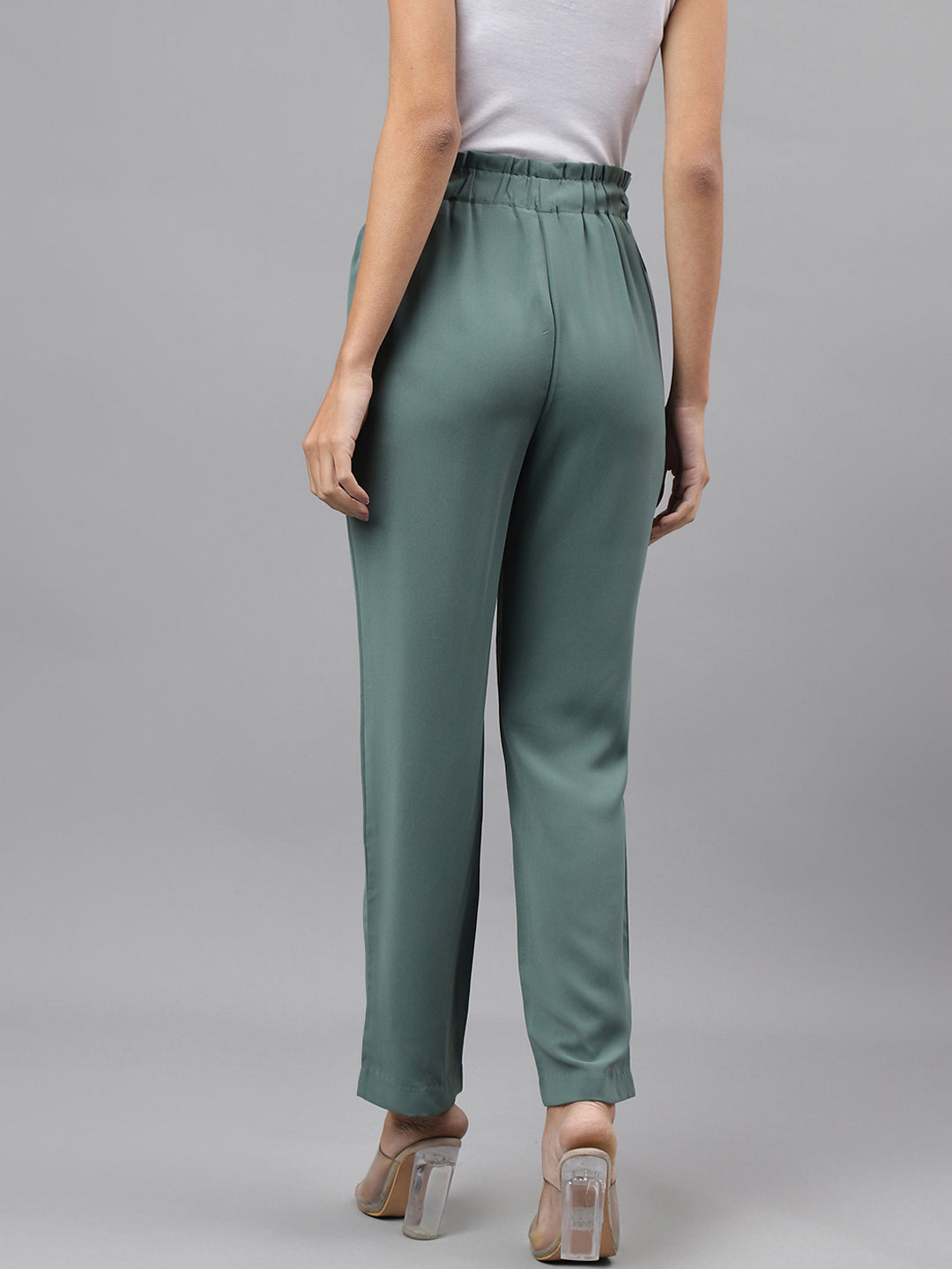 Green Solid Women Straight Pant