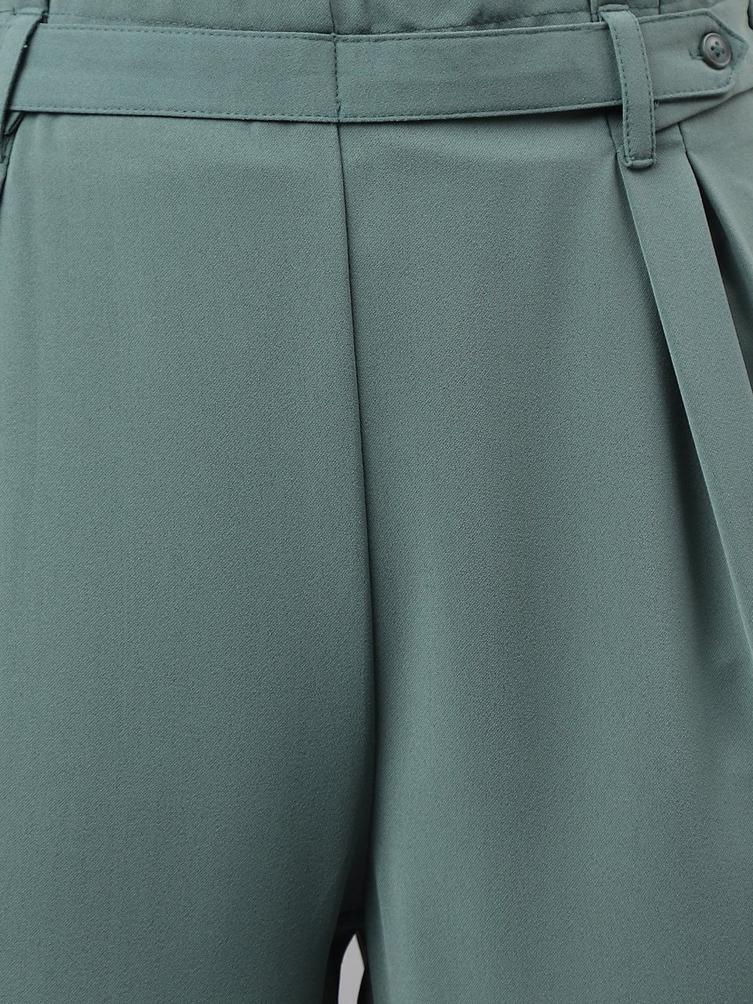 Green Solid Women Straight Pant
