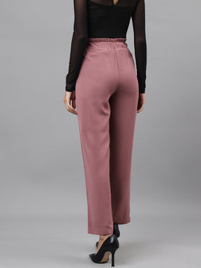 Pink Solid Straight Pant