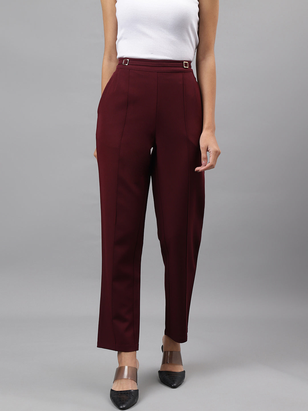 Maroon Solid Straight Pant