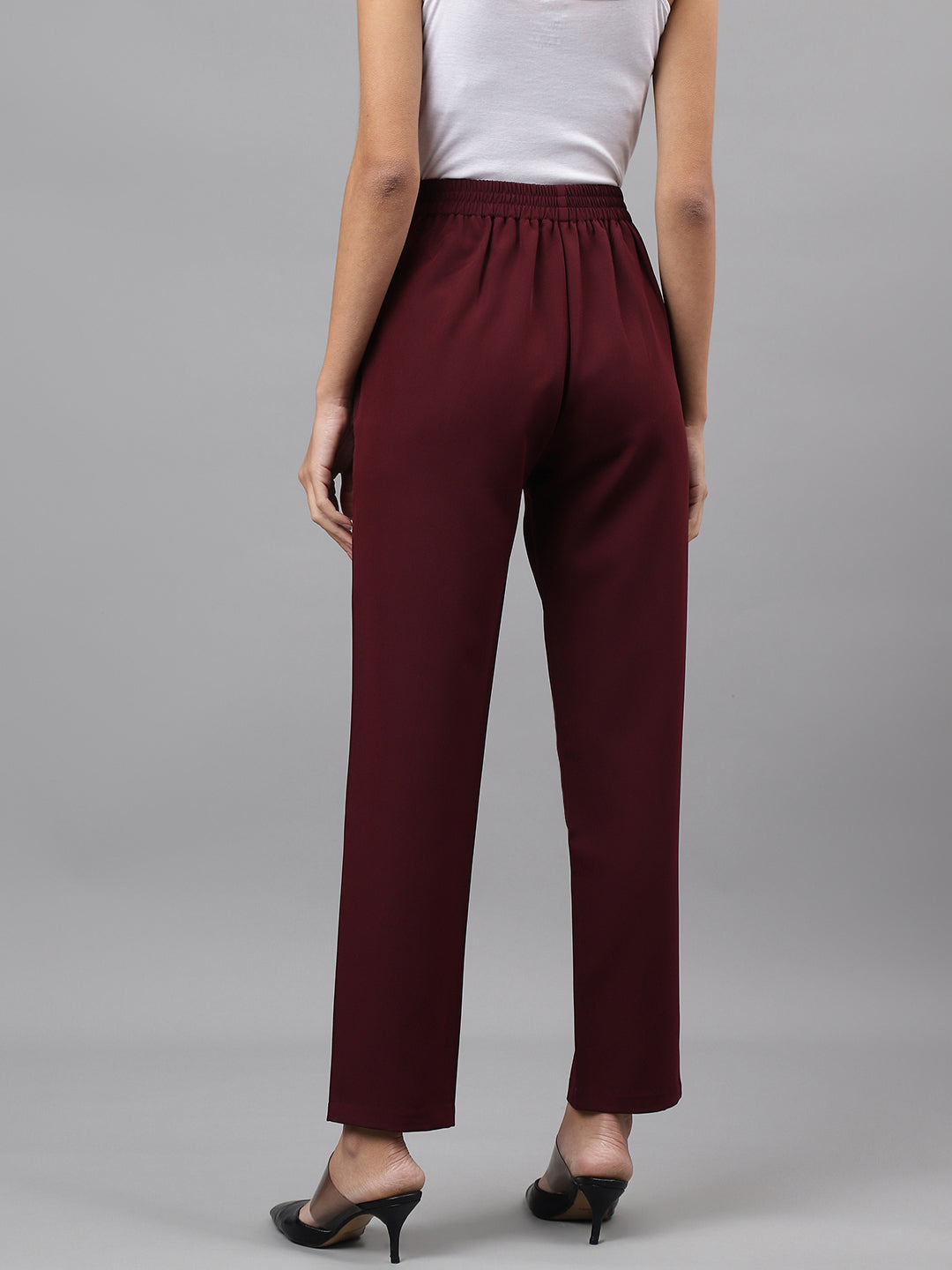 Maroon Solid Straight Pant