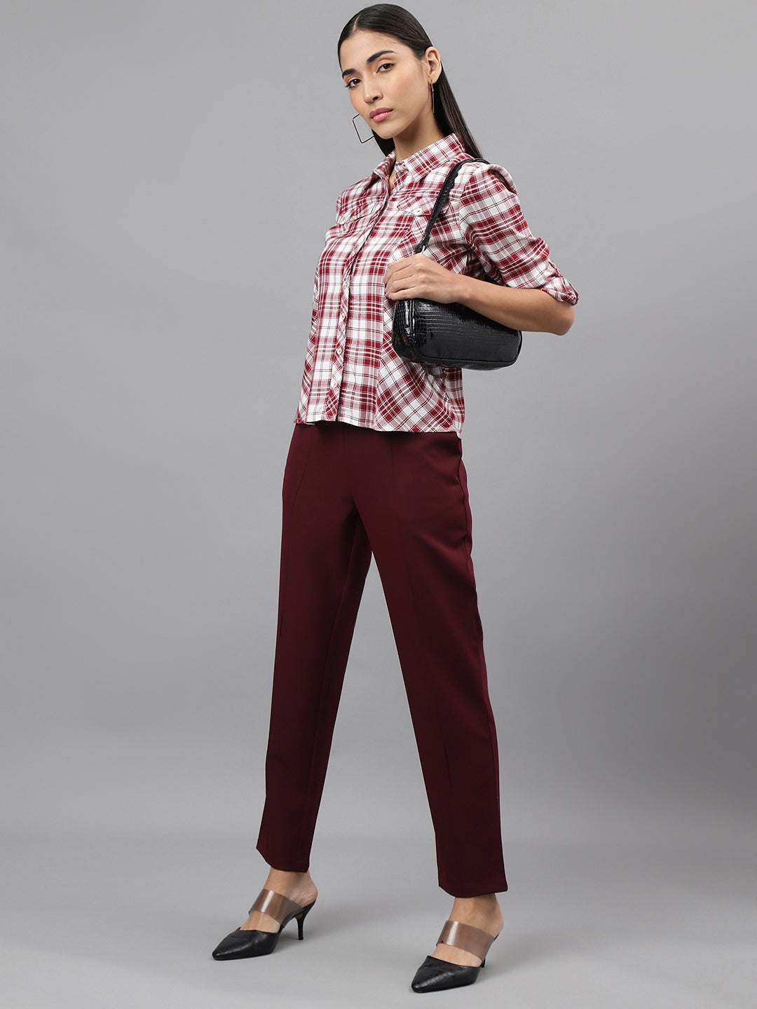 Maroon Solid Straight Pant