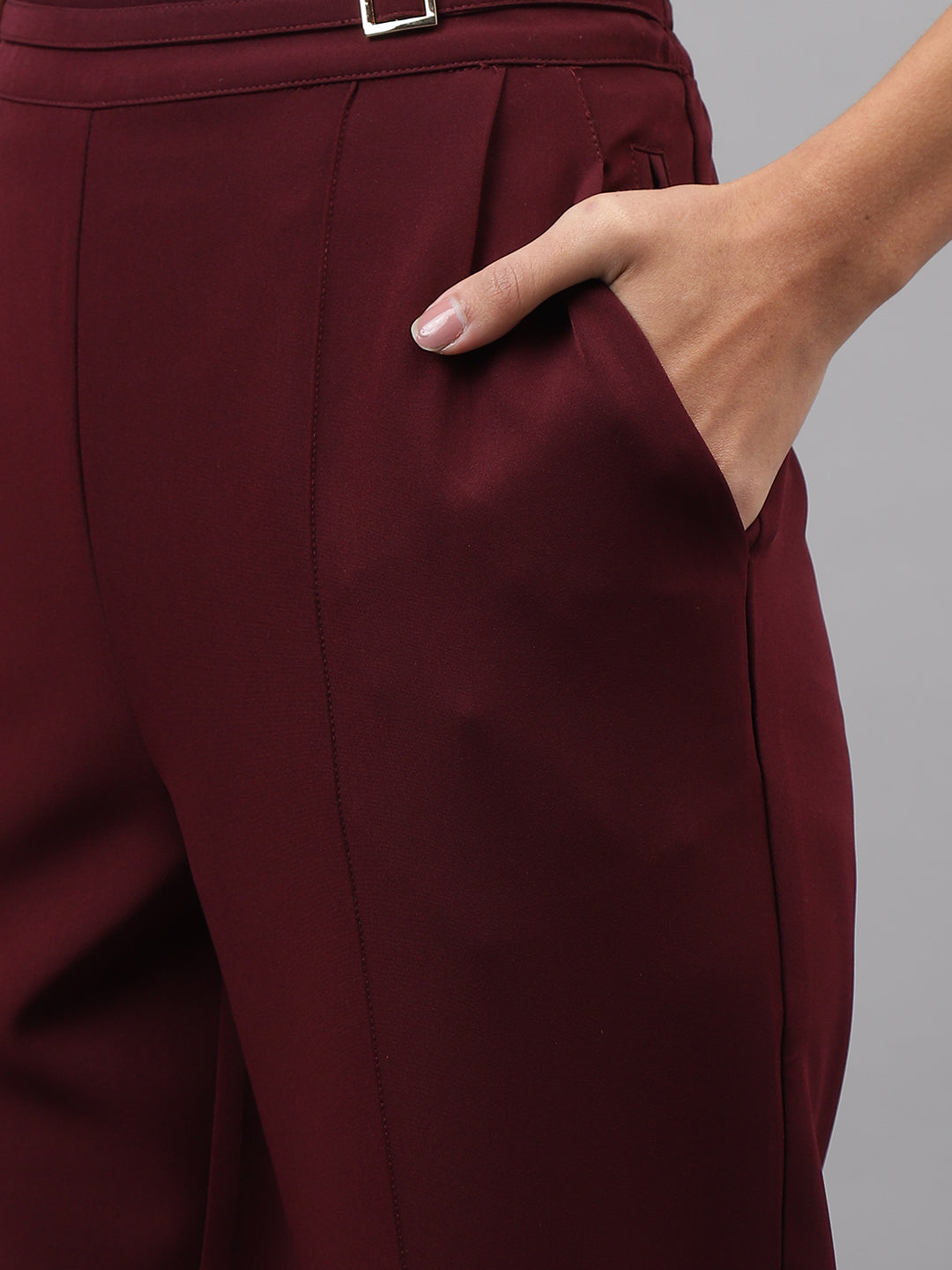 Maroon Solid Straight Pant