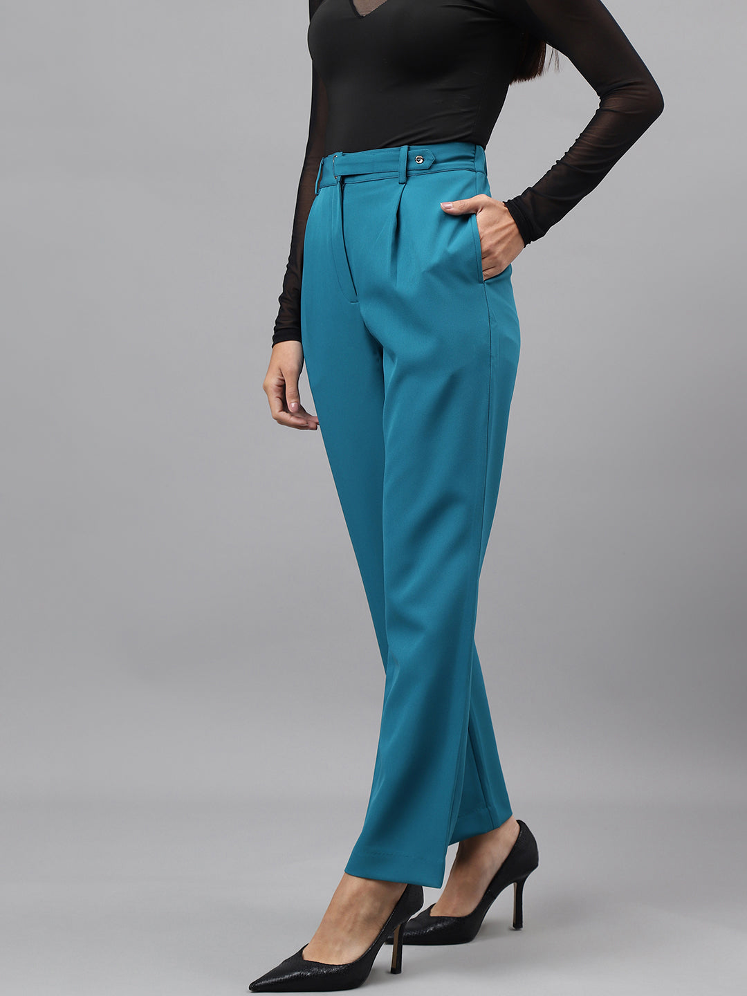 Turquoise Solid Women Straight Pant