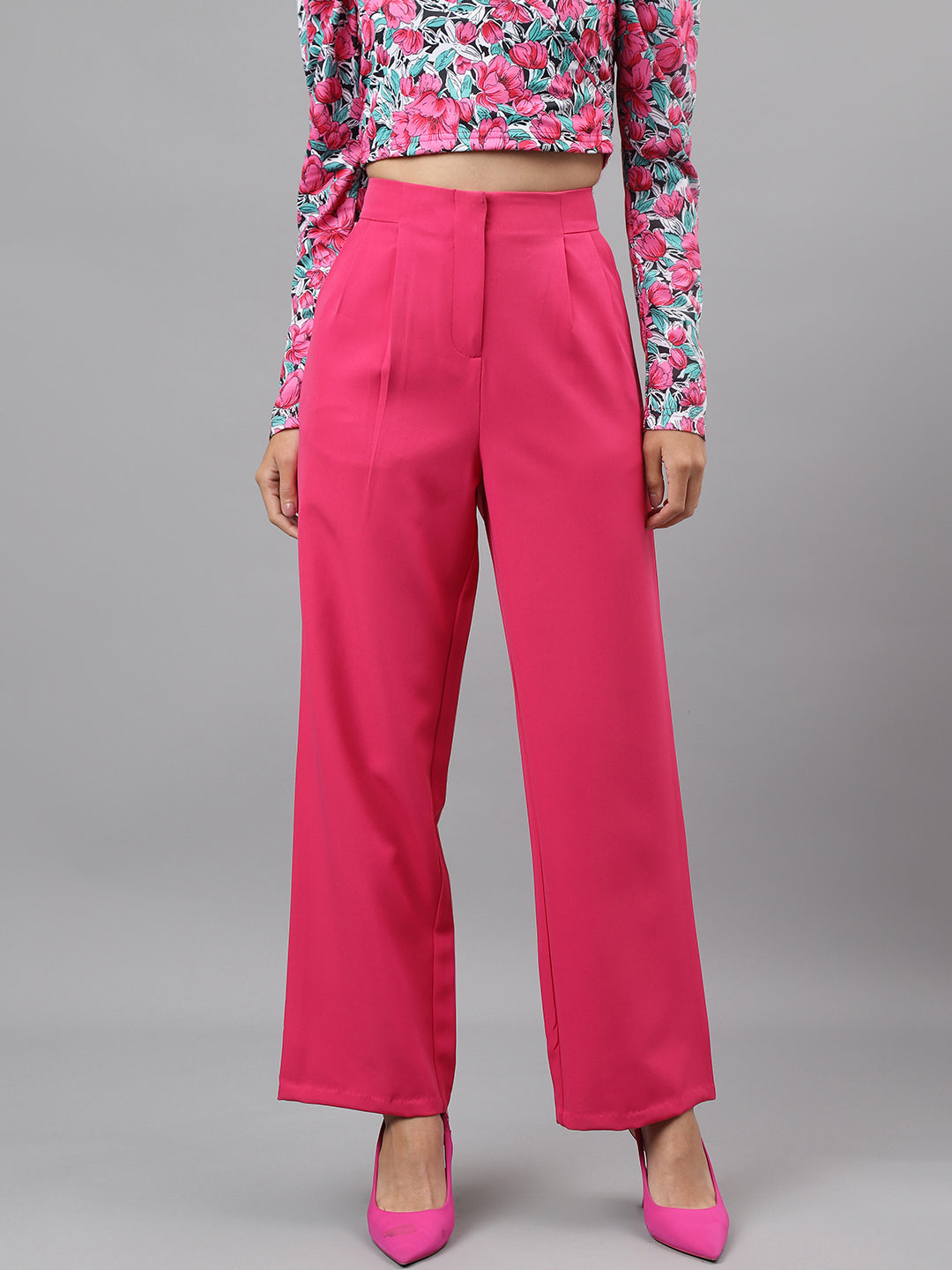 Women Pink Solid Straight Pant