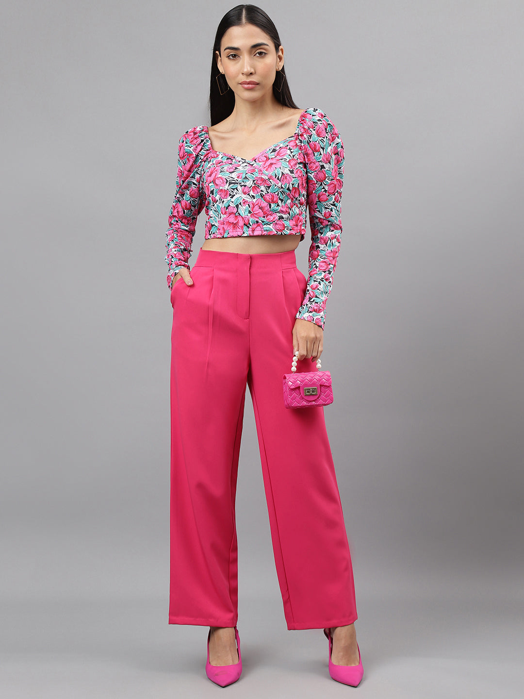 Women Pink Solid Straight Pant