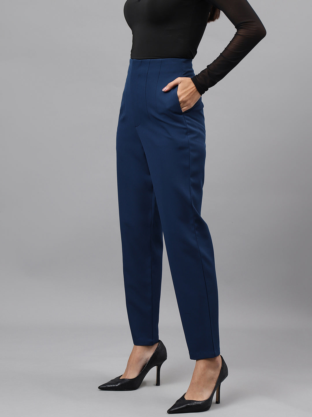 Teal Solid Straight Pant