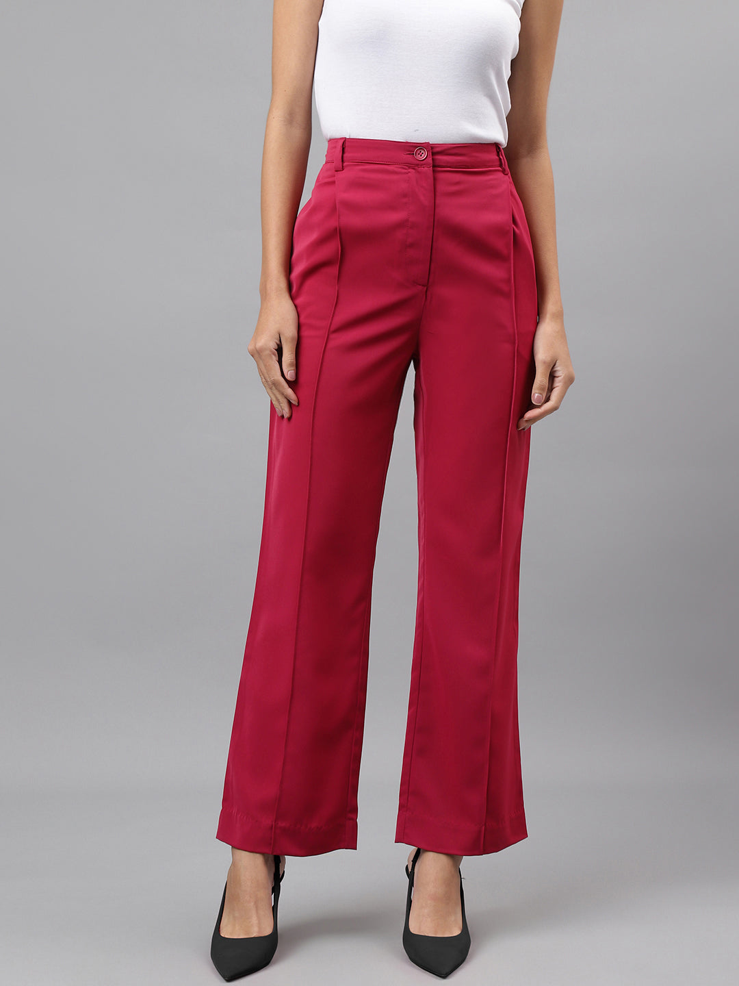 Women Pink Solid Straight Long Pant