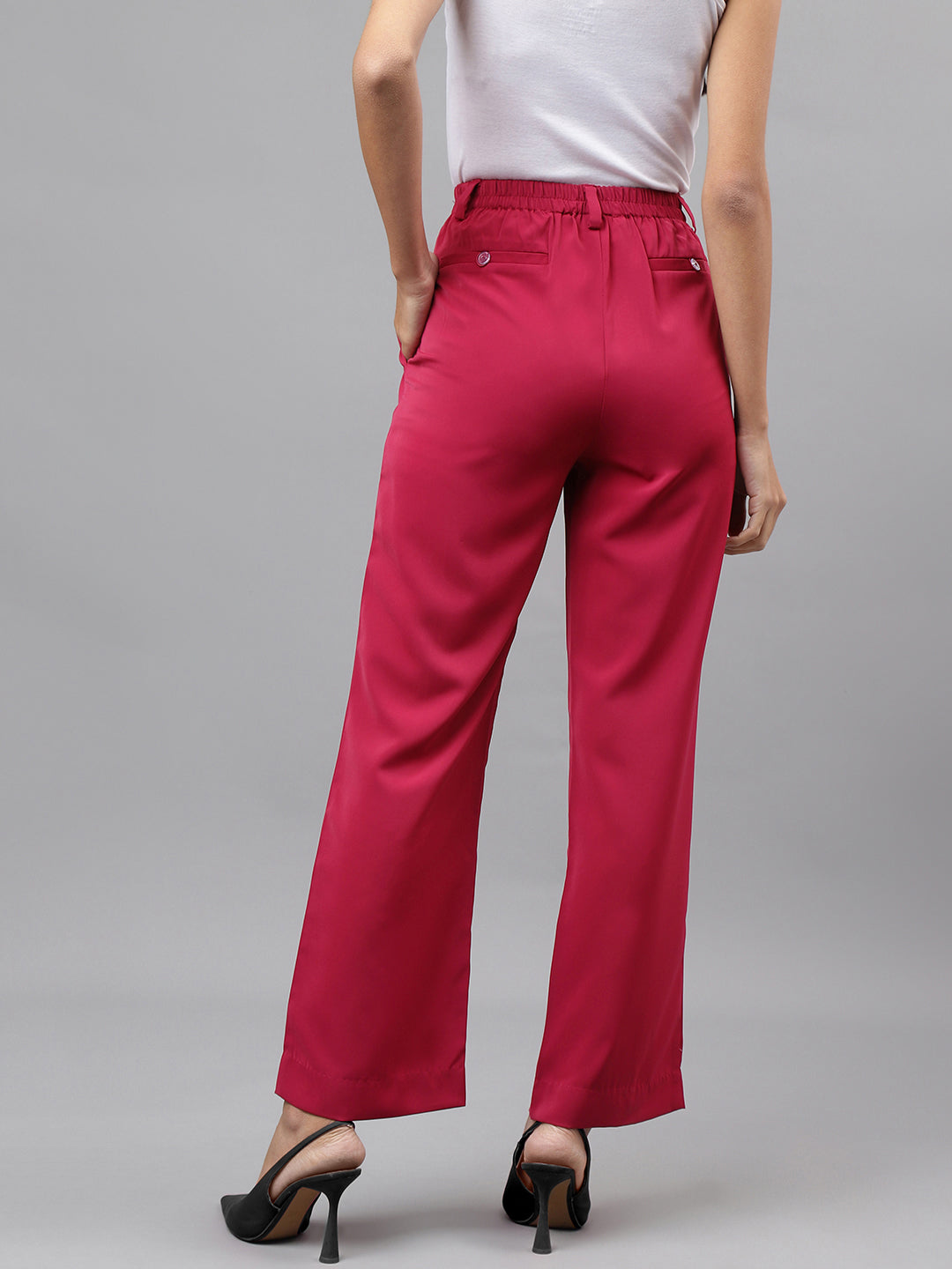 Women Pink Solid Straight Long Pant