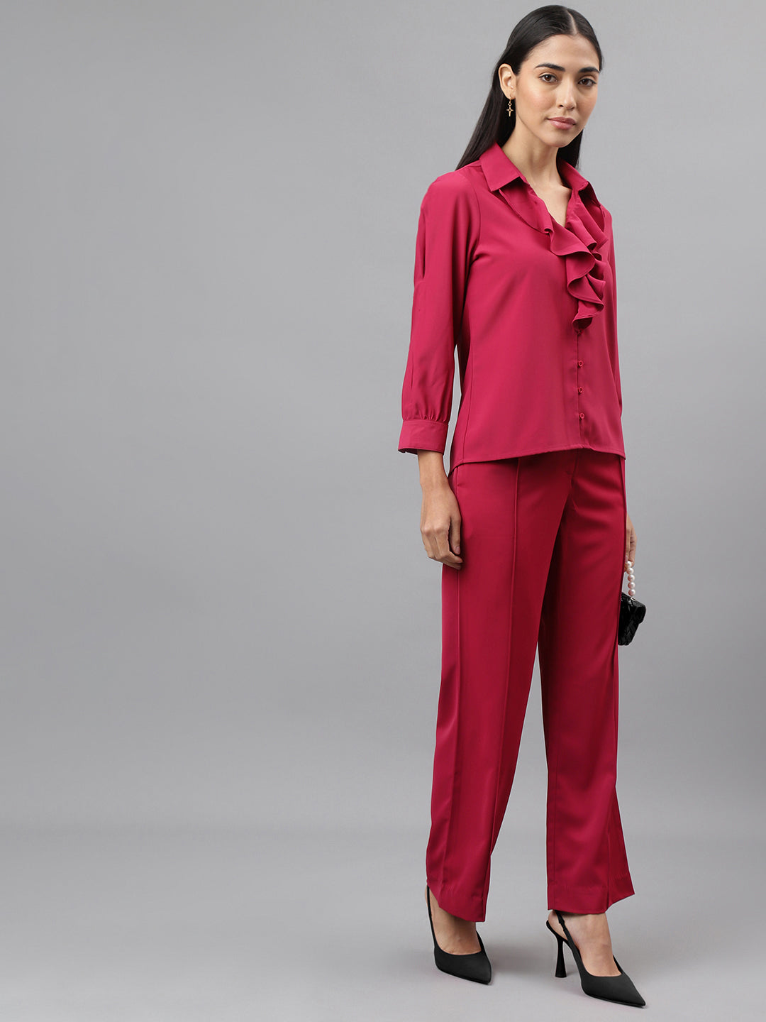 Women Pink Solid Straight Long Pant