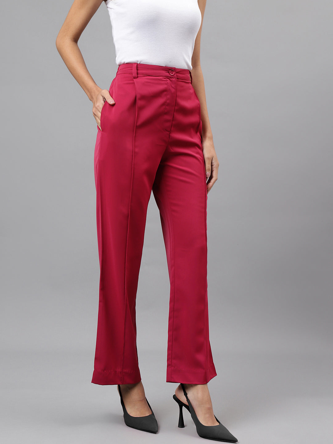 Women Pink Solid Straight Long Pant