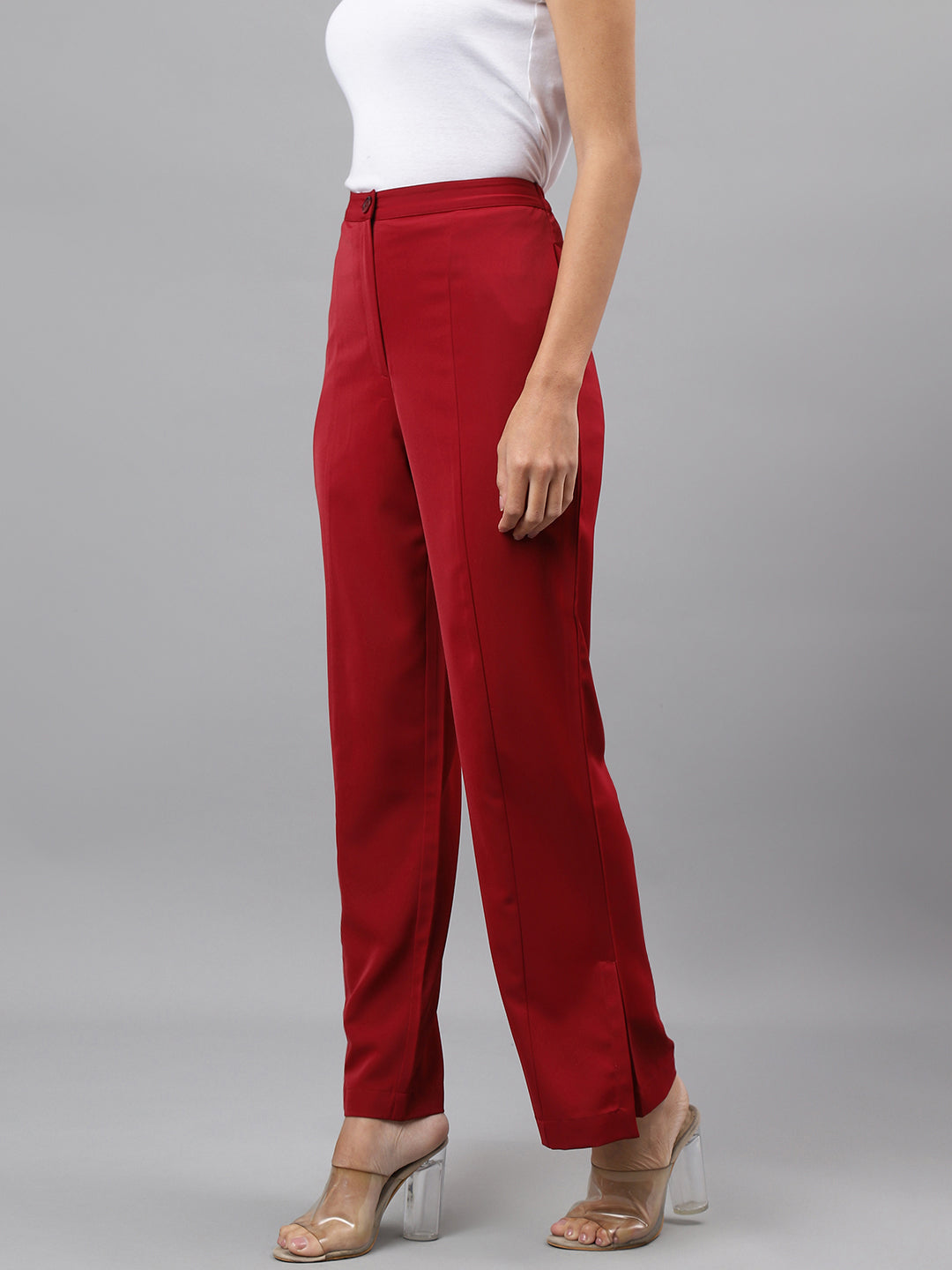 Women Maroon Solid Straight Pant