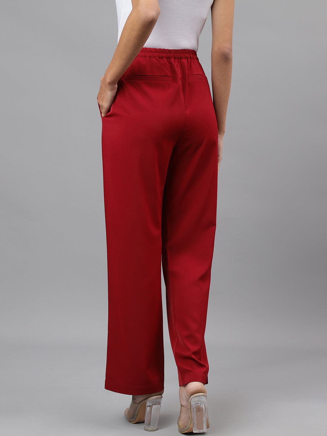 Women Maroon Solid Straight Pant