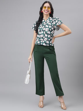 Women Green Mid-Rise Solid Trousers With 2 Pocket
