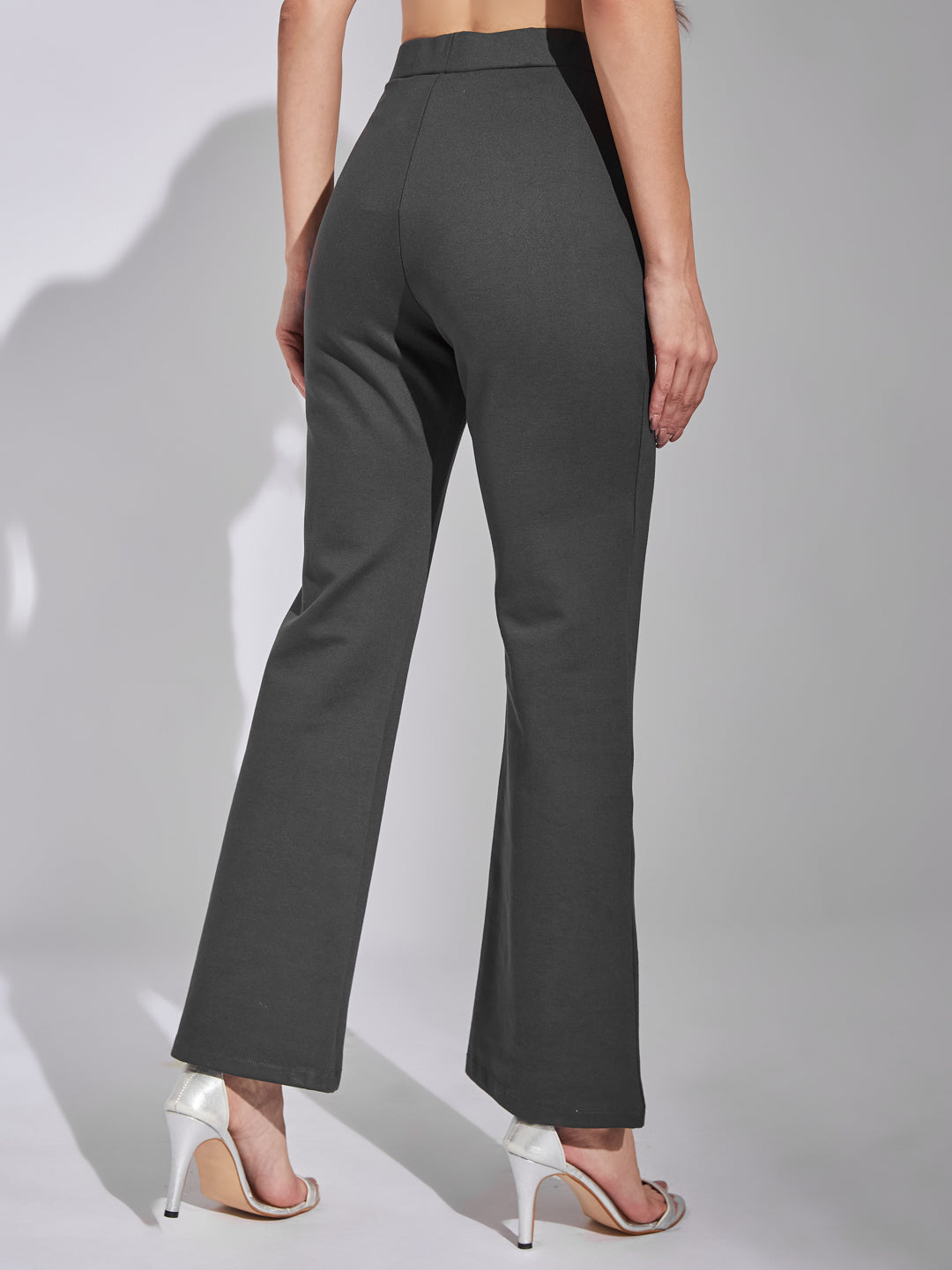 Latin Quarters Women Grey Solid High Rise Casual Flared Trouser