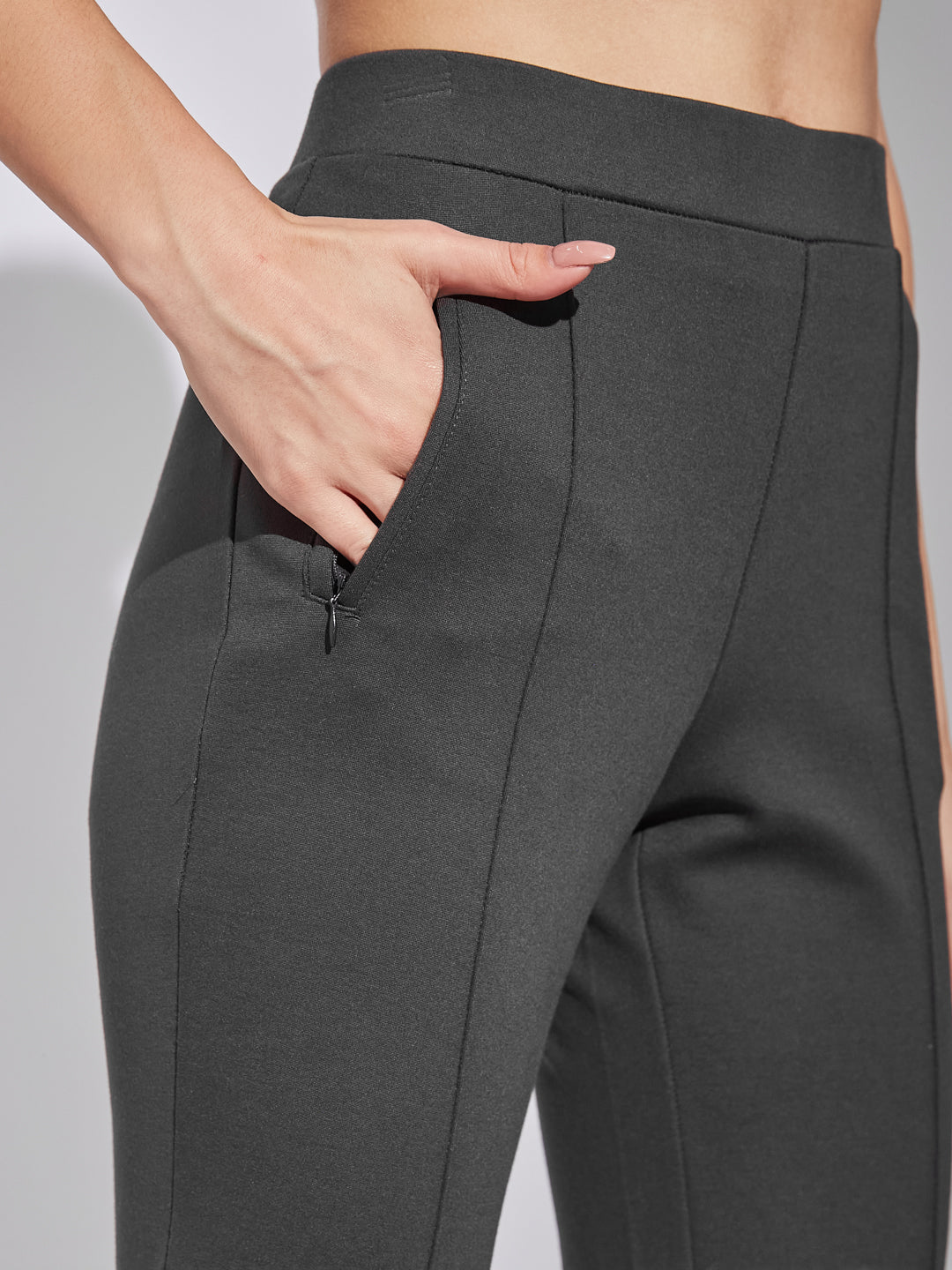 Latin Quarters Women Grey Solid High Rise Casual Flared Trouser