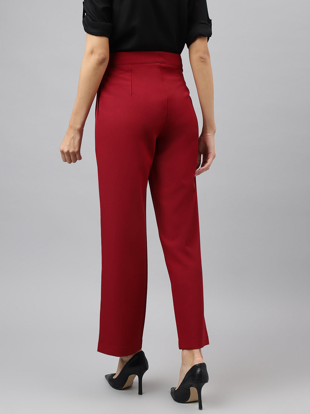 Latin Quarters Women Red Solid High Rise Casual Trouser
