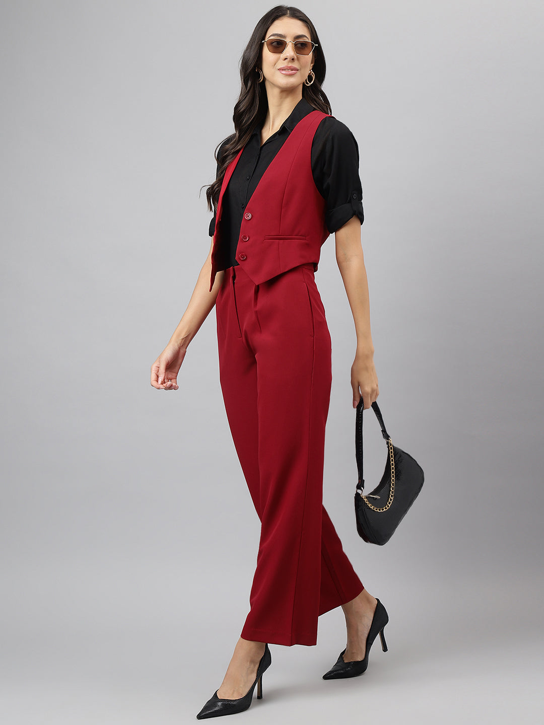 Latin Quarters Women Red Solid High Rise Casual Trouser