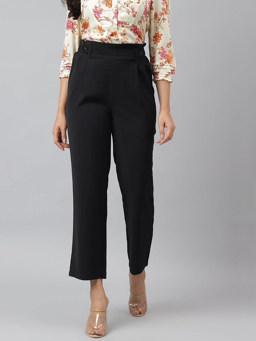 Smock Waist Ankle Trousers Black