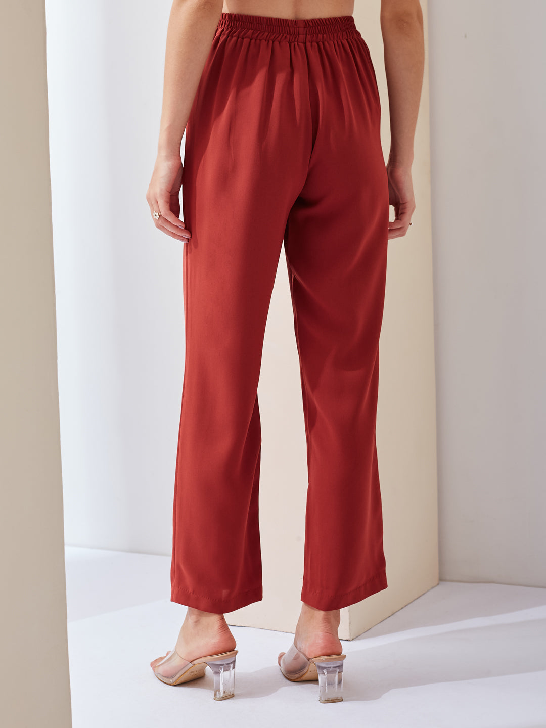 Latin Quarters Women Rust Solid High Rise Casual Straight Pant