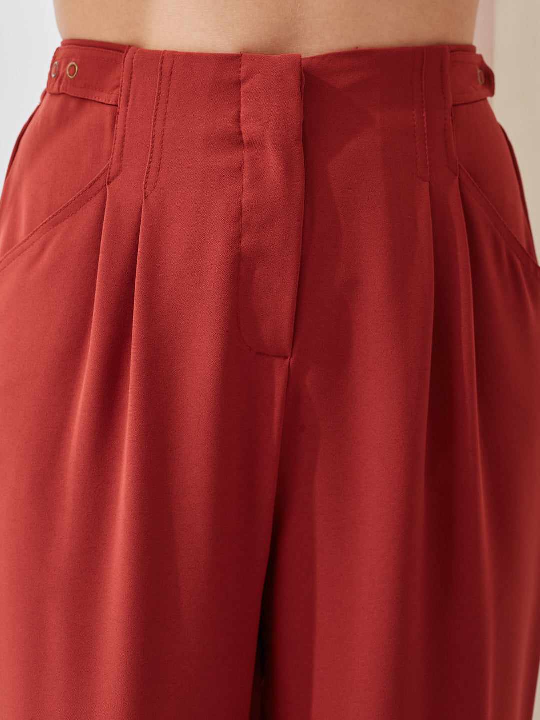 Latin Quarters Women Rust Solid High Rise Casual Straight Pant