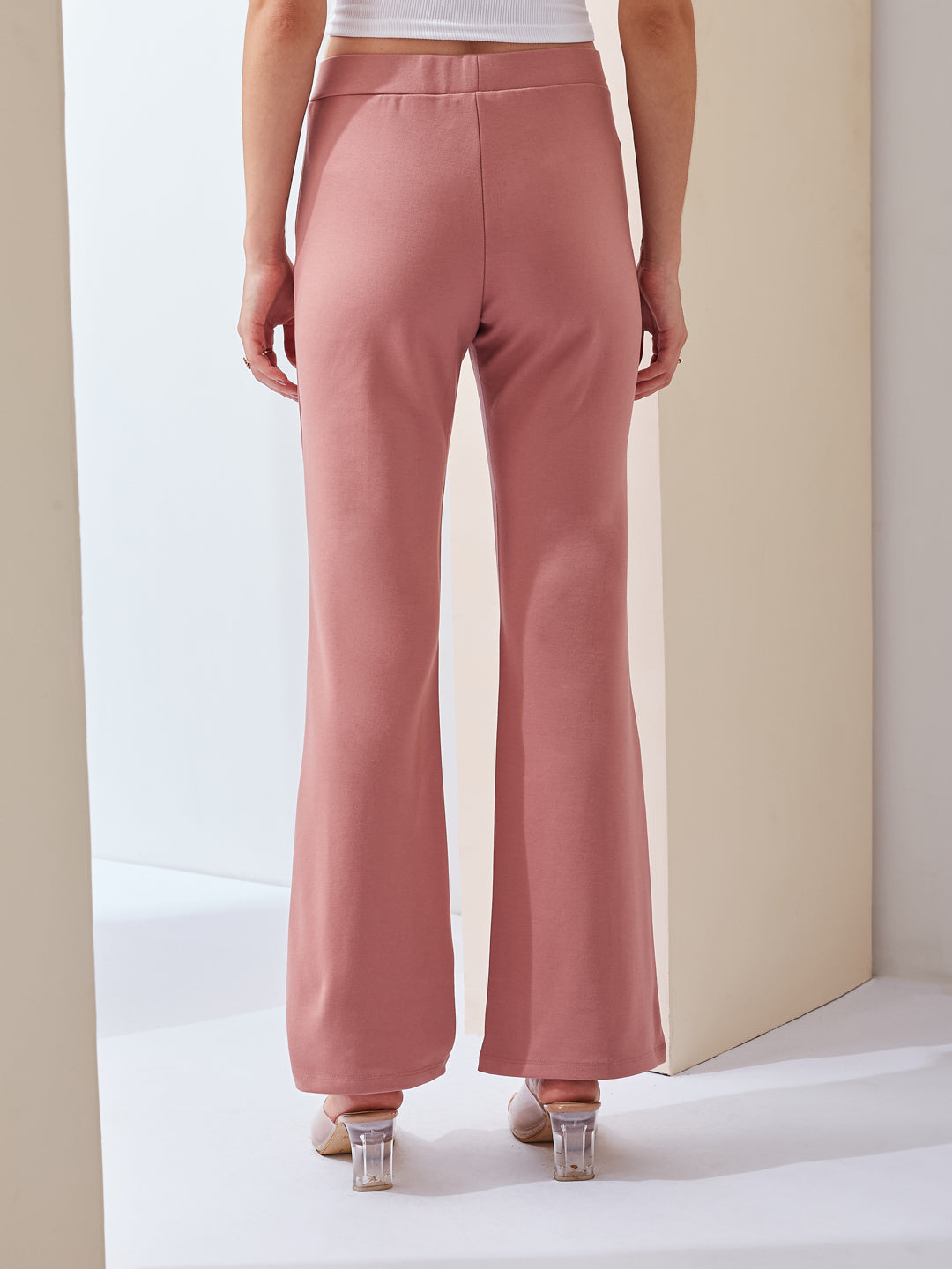 Latin Quarters Women Pink Solid High Rise Casual Flared Trouser