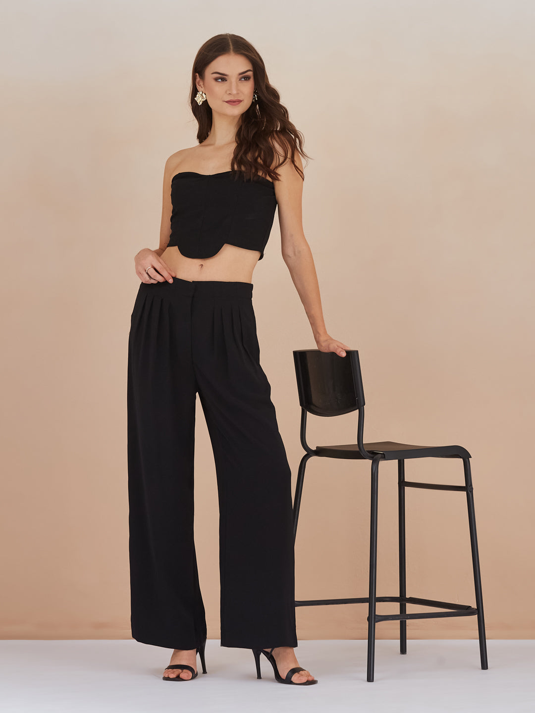 Latin Quarters Women Black Solid High-Rise Wide Leg Trousers for Formal Occasion