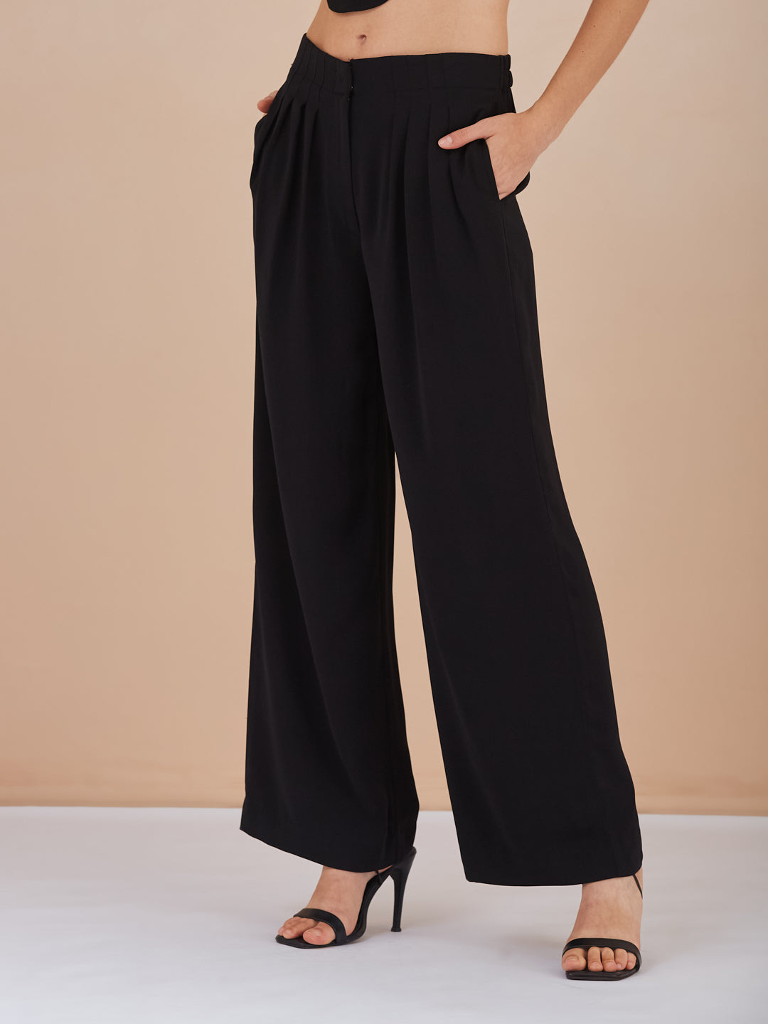 Latin Quarters Women Black Solid High-Rise Wide Leg Trousers for Formal Occasion