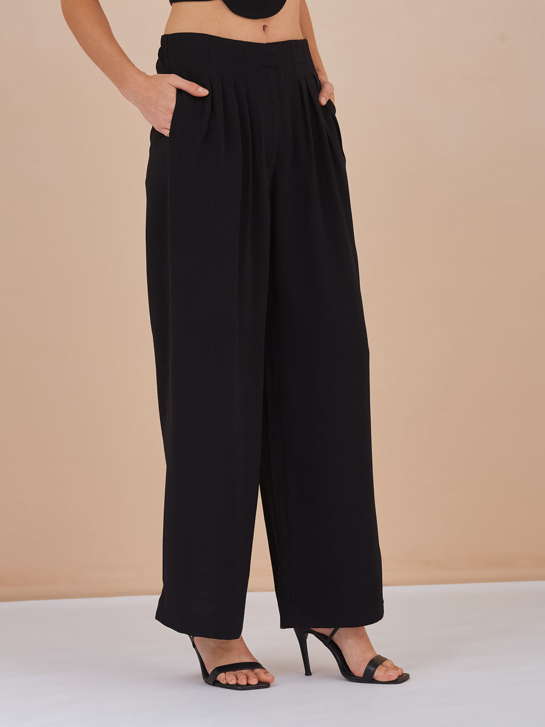 Latin Quarters Women Black Solid High-Rise Wide Leg Trousers for Formal Occasion