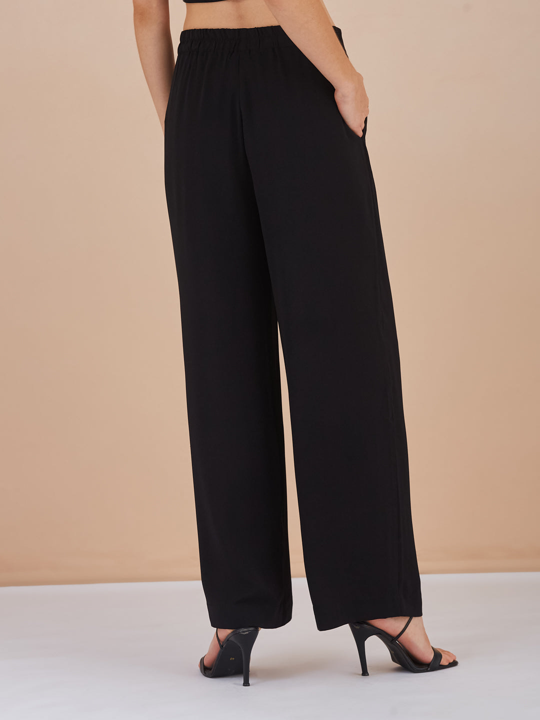Latin Quarters Women Black Solid High-Rise Wide Leg Trousers for Formal Occasion