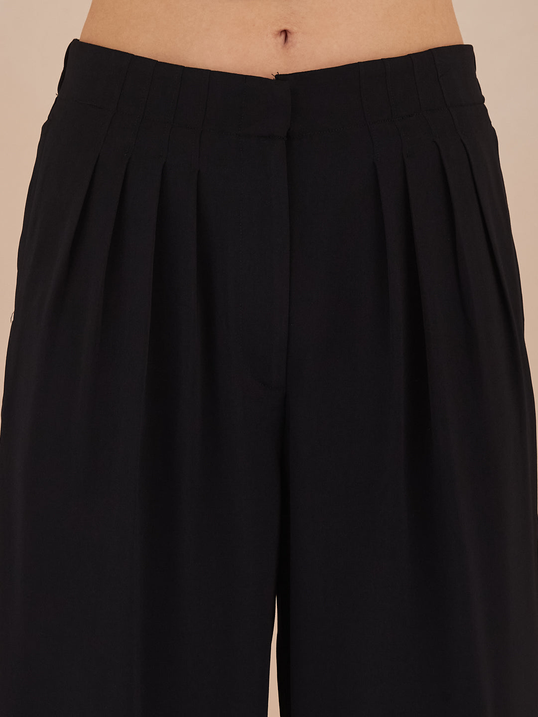 Latin Quarters Women Black Solid High-Rise Wide Leg Trousers for Formal Occasion