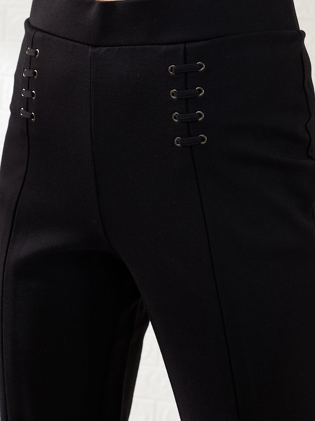 Latin Quarters Women's Black Solid High Rise Full Length Casual Straight Fit Trouser