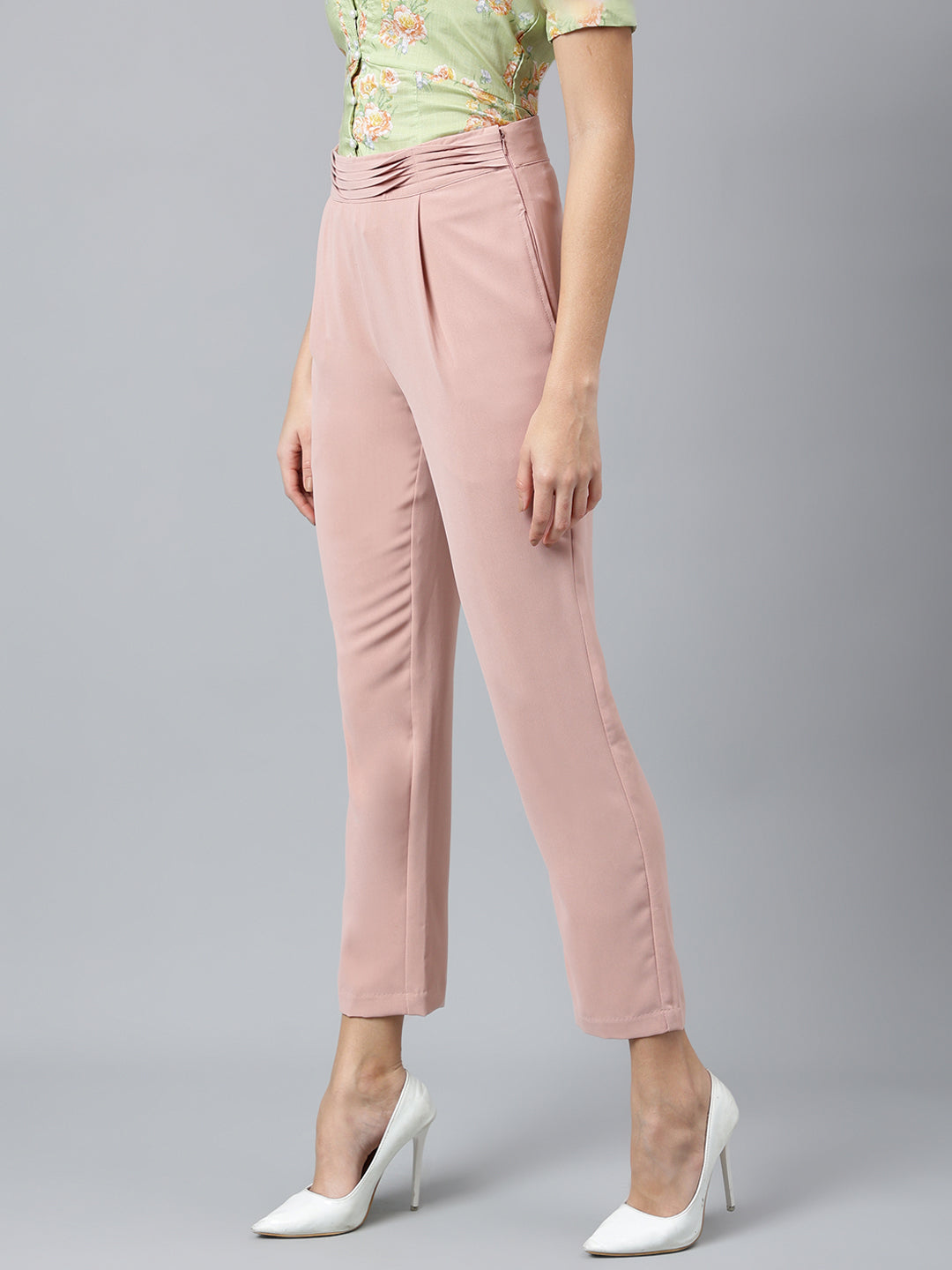Pink Solid Casual Trouser Pant