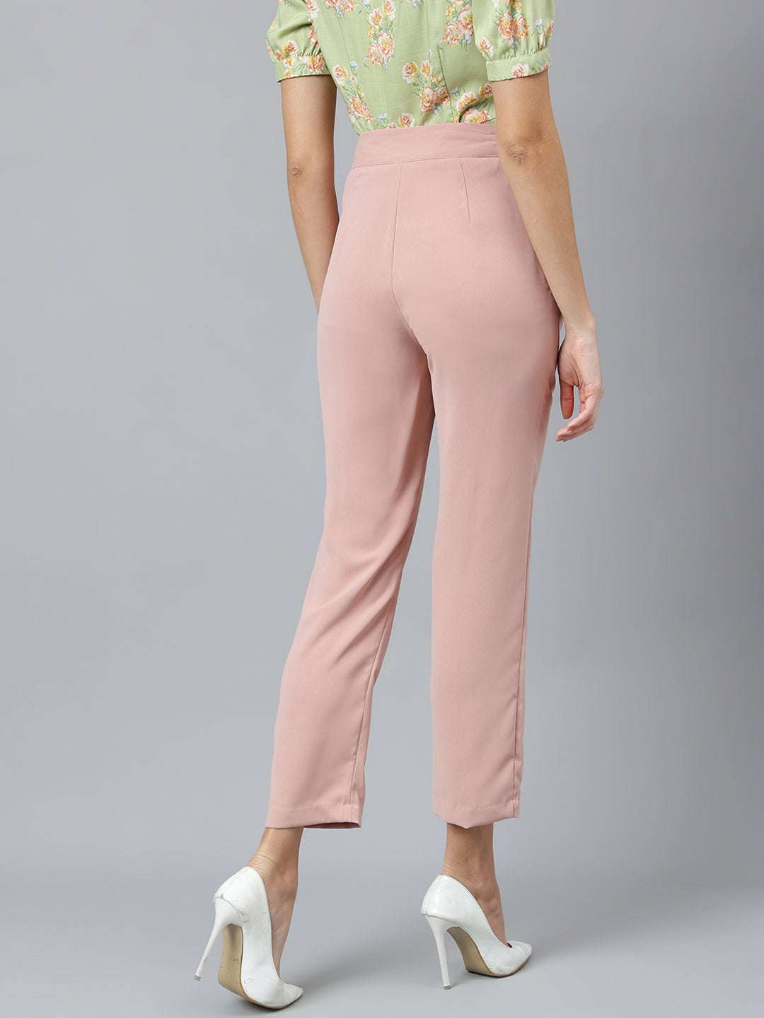 Pink Solid Casual Trouser Pant