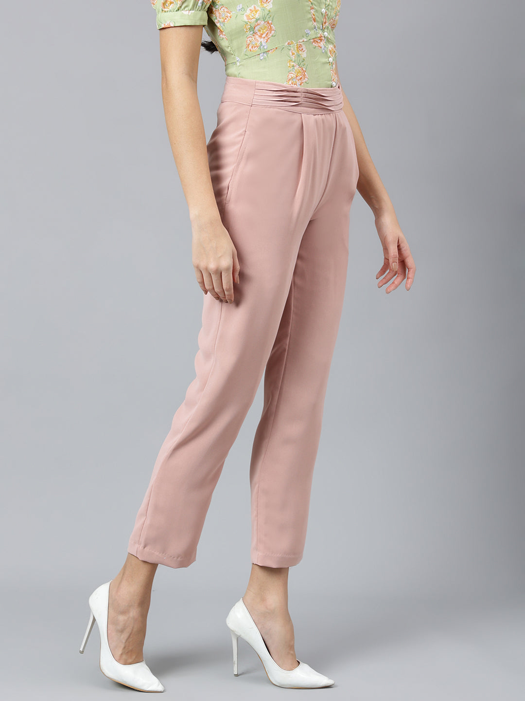 Pink Solid Casual Trouser Pant