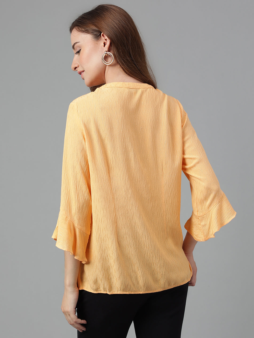 Papaya 3/4 Sleeve Solid Pleated Tunic