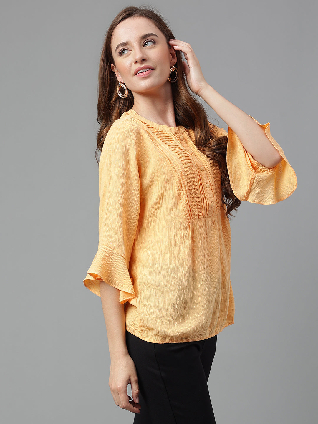 Papaya 3/4 Sleeve Solid Pleated Tunic