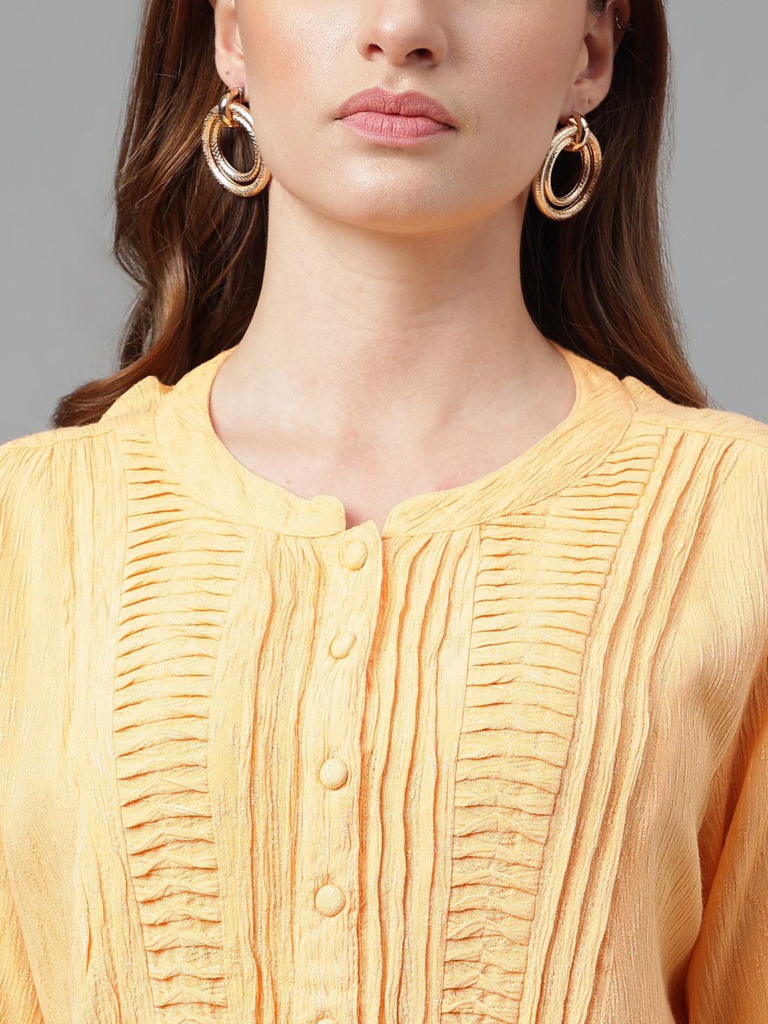 Papaya 3/4 Sleeve Solid Pleated Tunic