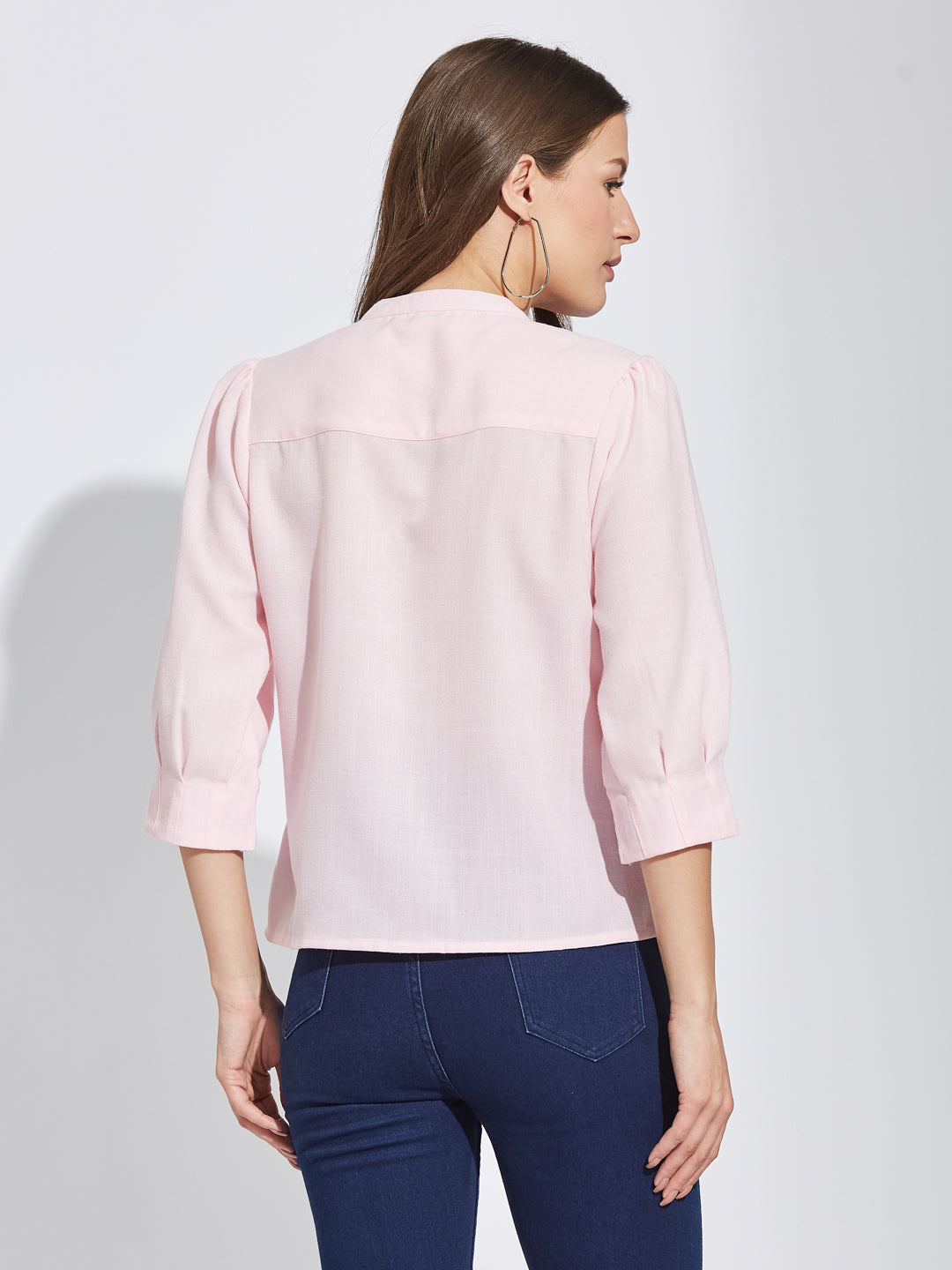 Latin Quarters Women Pink Round Neck 3/4Th Sleeves Solid Tunic Blouse For Casual Wear