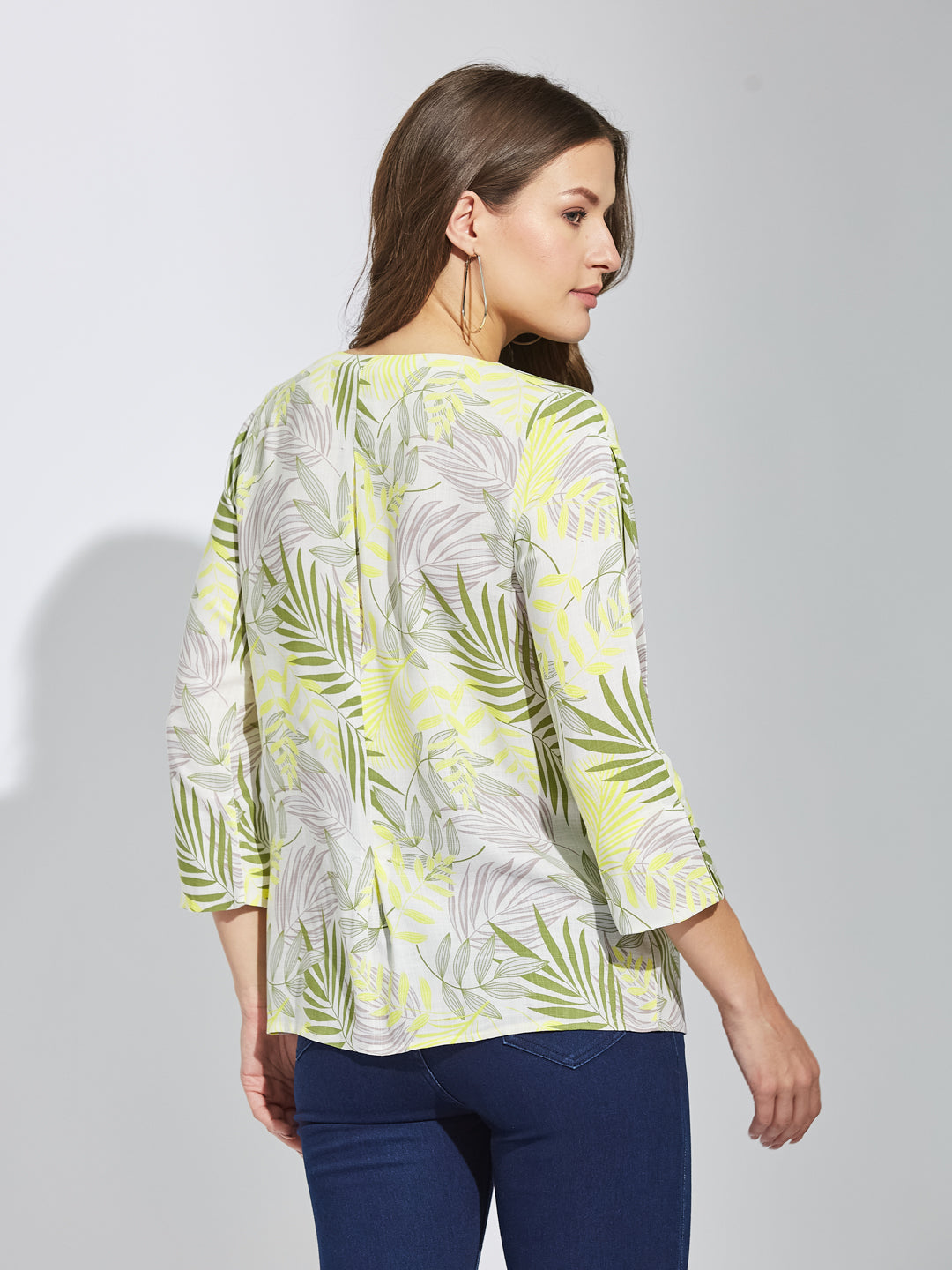 Latin Quarters Women Green Round Neck 3/4Th Sleeves Printed Tunic Blouse For Casual Wear