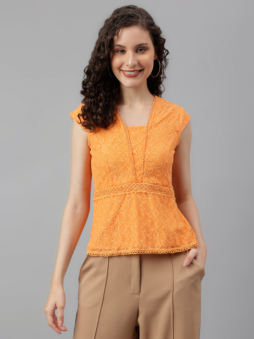 Papaya Cap Sleeve Solid Knit Top