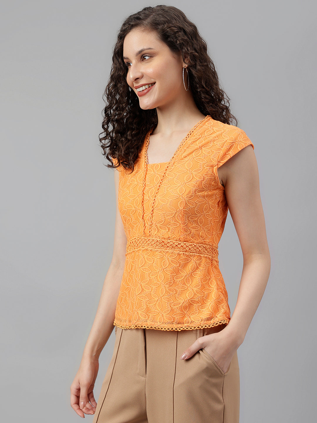 Papaya Cap Sleeve Solid Knit Top