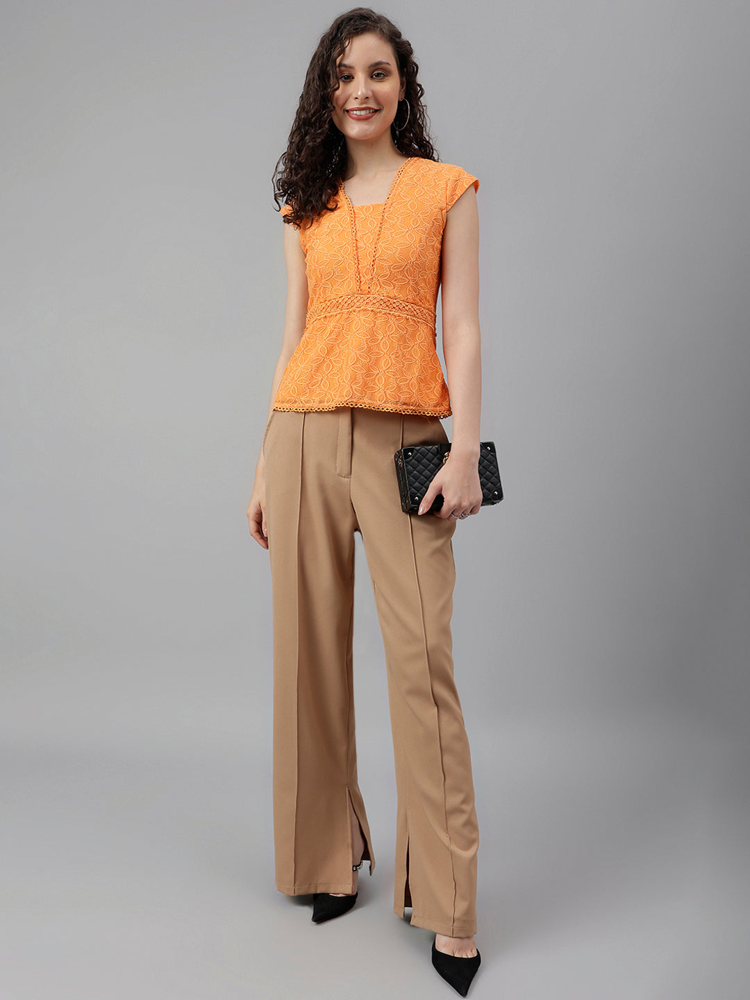 Papaya Cap Sleeve Solid Knit Top