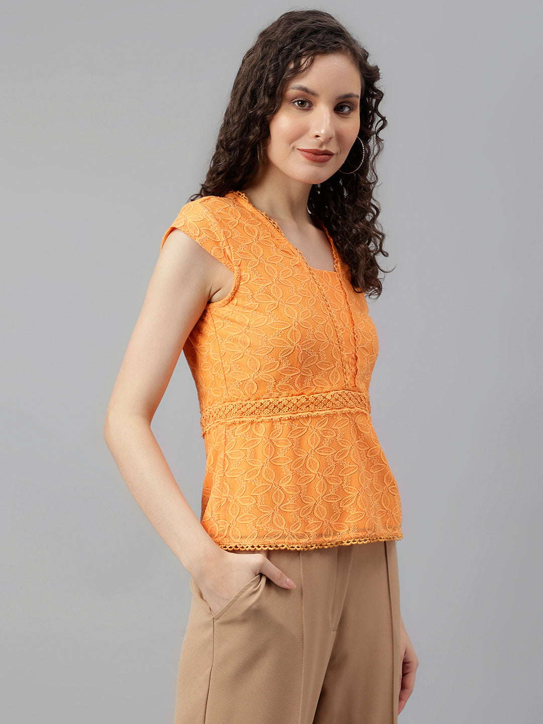 Papaya Cap Sleeve Solid Knit Top