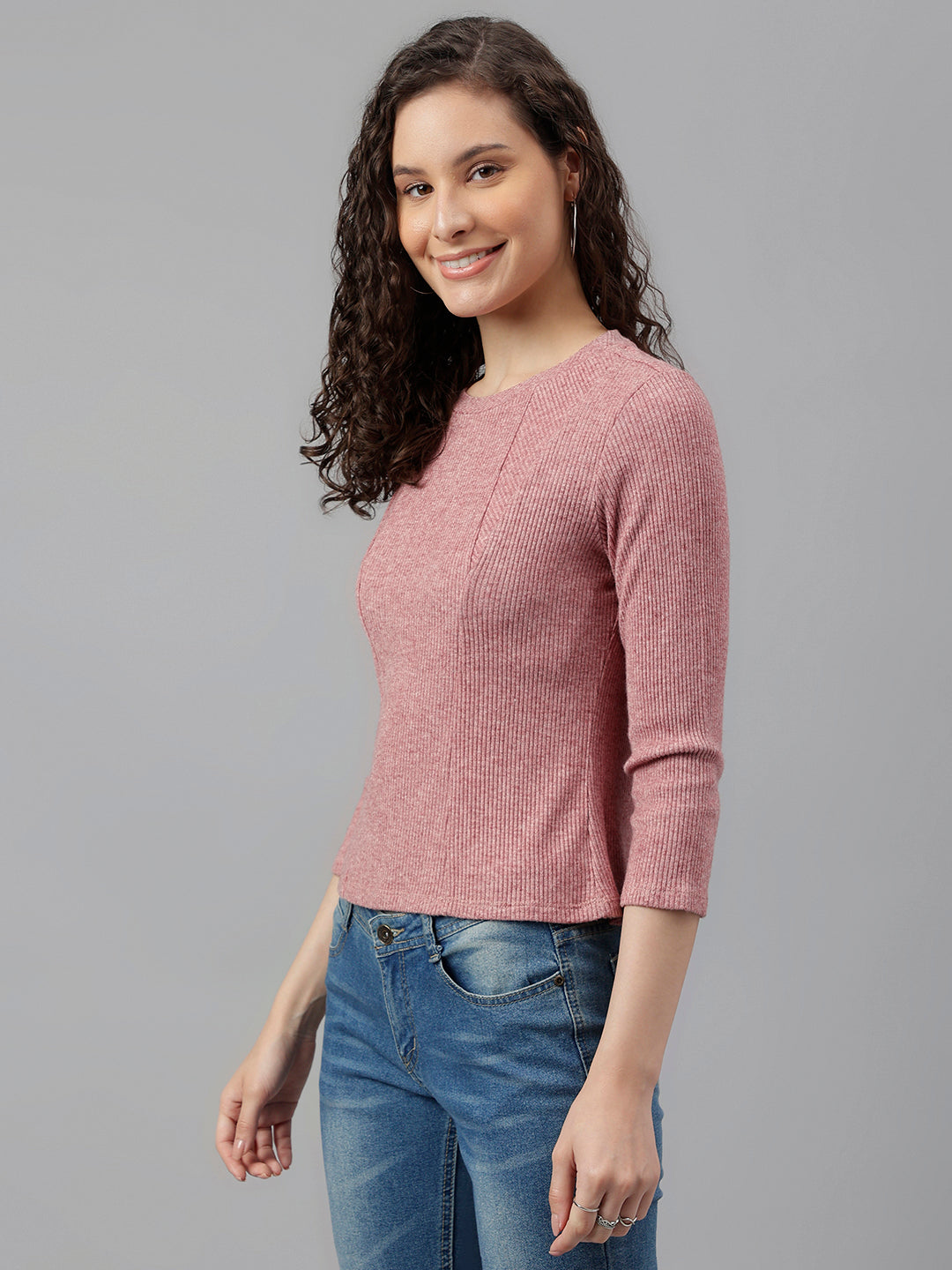 Maroon Full Sleeve Solid Knit Top