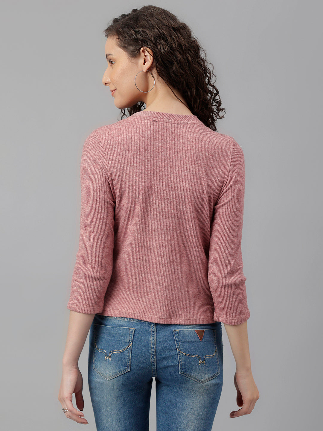 Maroon Full Sleeve Solid Knit Top