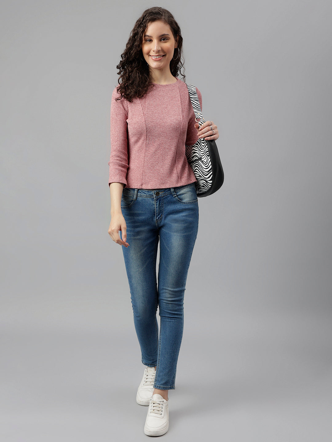 Maroon Full Sleeve Solid Knit Top